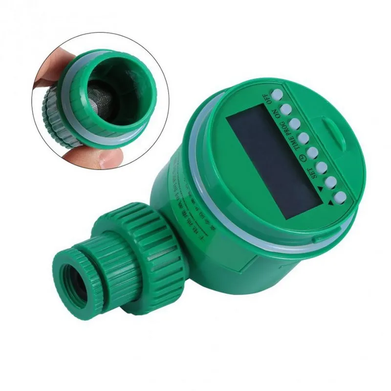 Green automatic watering timer device for garden drip irrigation systems