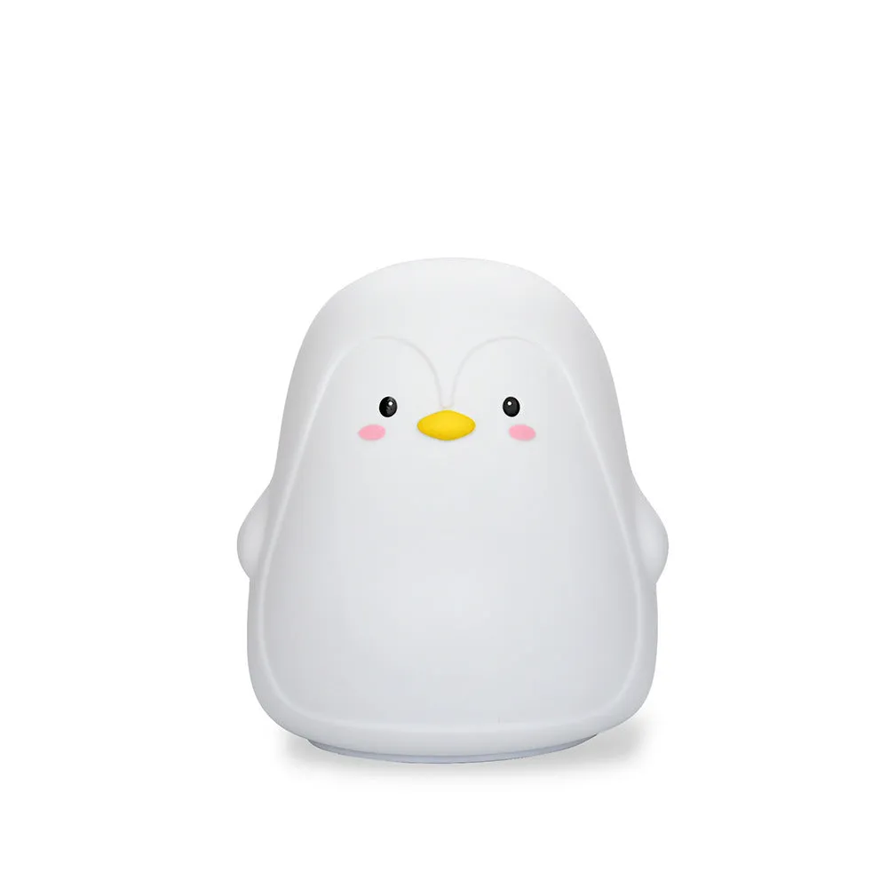Penguin-shaped USB rechargeable night light with white LED illumination, measuring 118x110x132mm