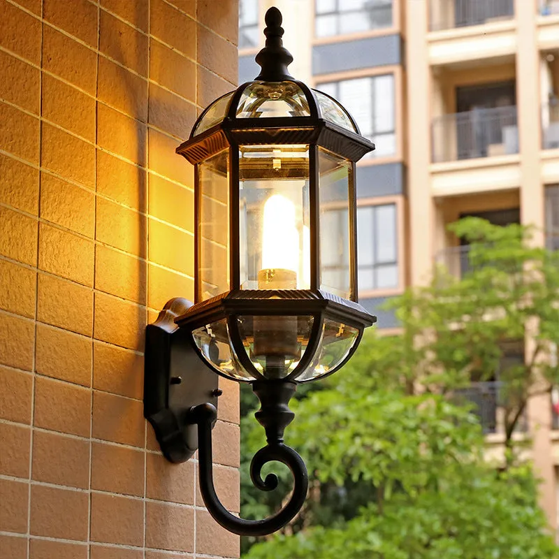 Gold courtyard outdoor waterproof aluminium wall lamp with three-layer eight-inch design