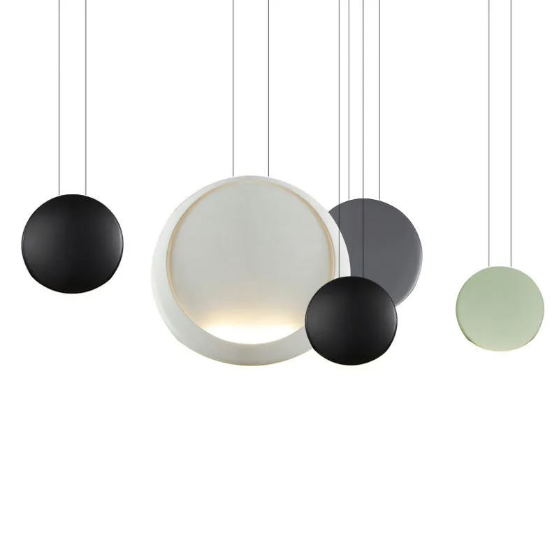 Round crystal-style resin ceiling chandelier with adjustable height, shown illuminated.