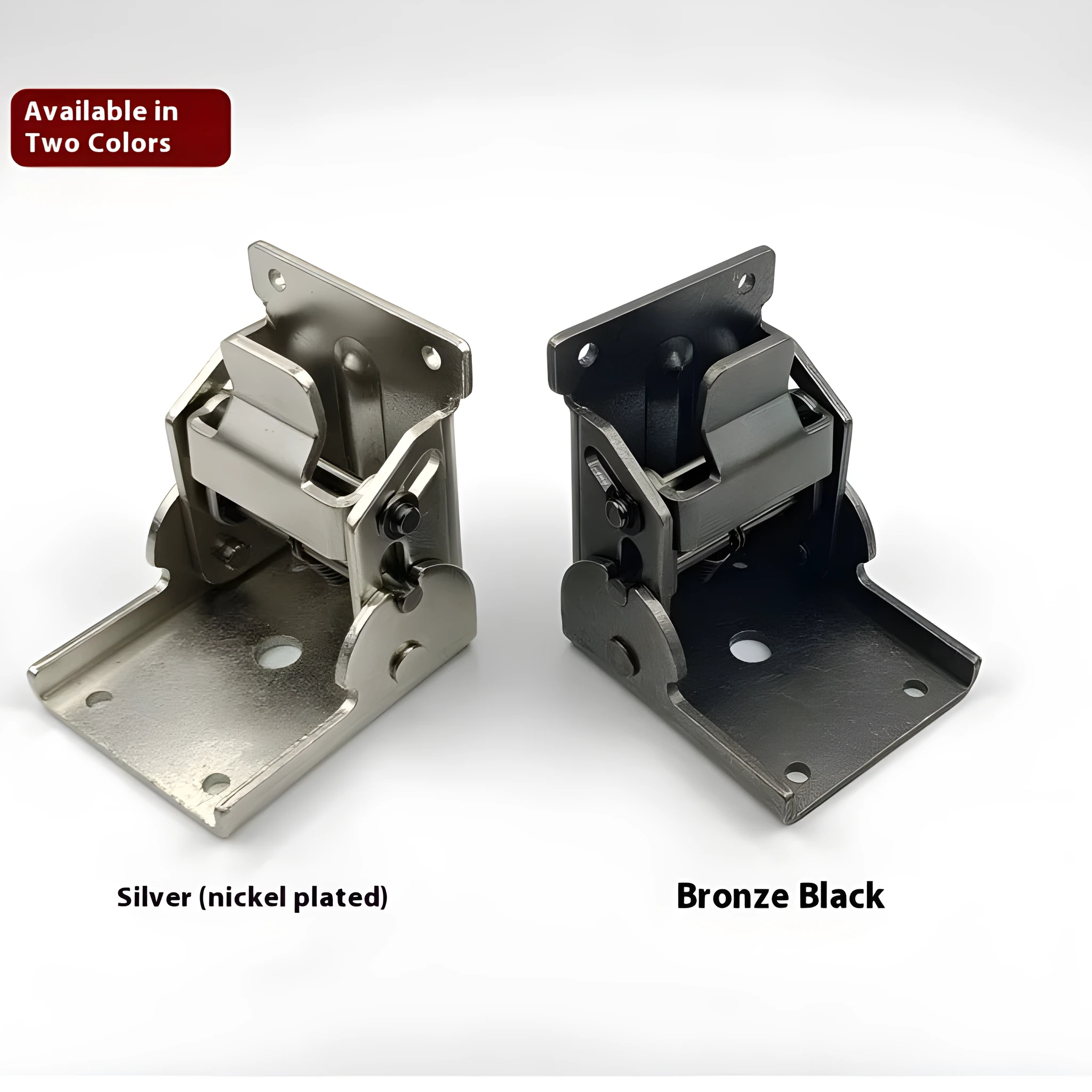Metal self-locking folding hinge for furniture cabinets and wardrobes in various electroplated finishes.