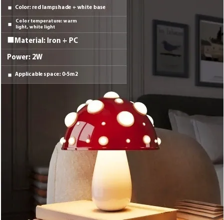 Modern mushroom-shaped table lamp with a touch dimming base on a wooden surface.
