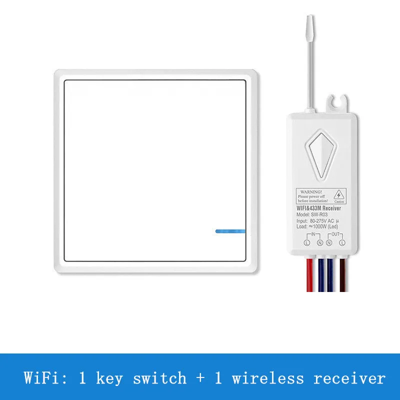 White wireless remote control switch panel with standard UK 86x86mm size and waterproof IP66 rating for bathroom installation