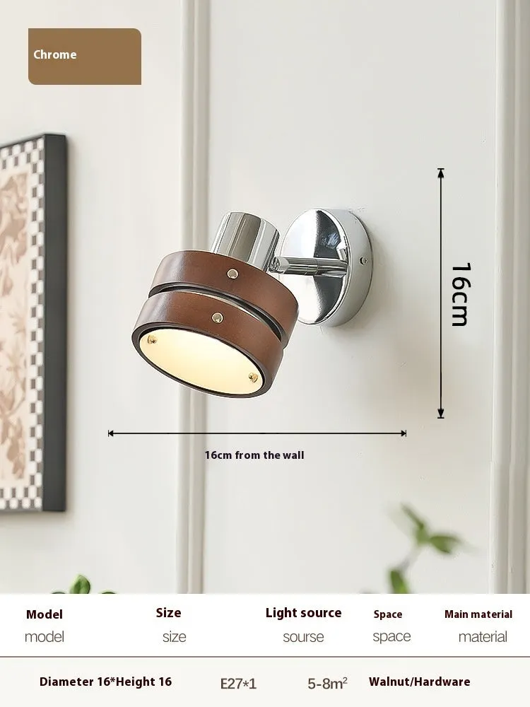 Nordic style indoor wall lamp with a walnut-colour metal shade