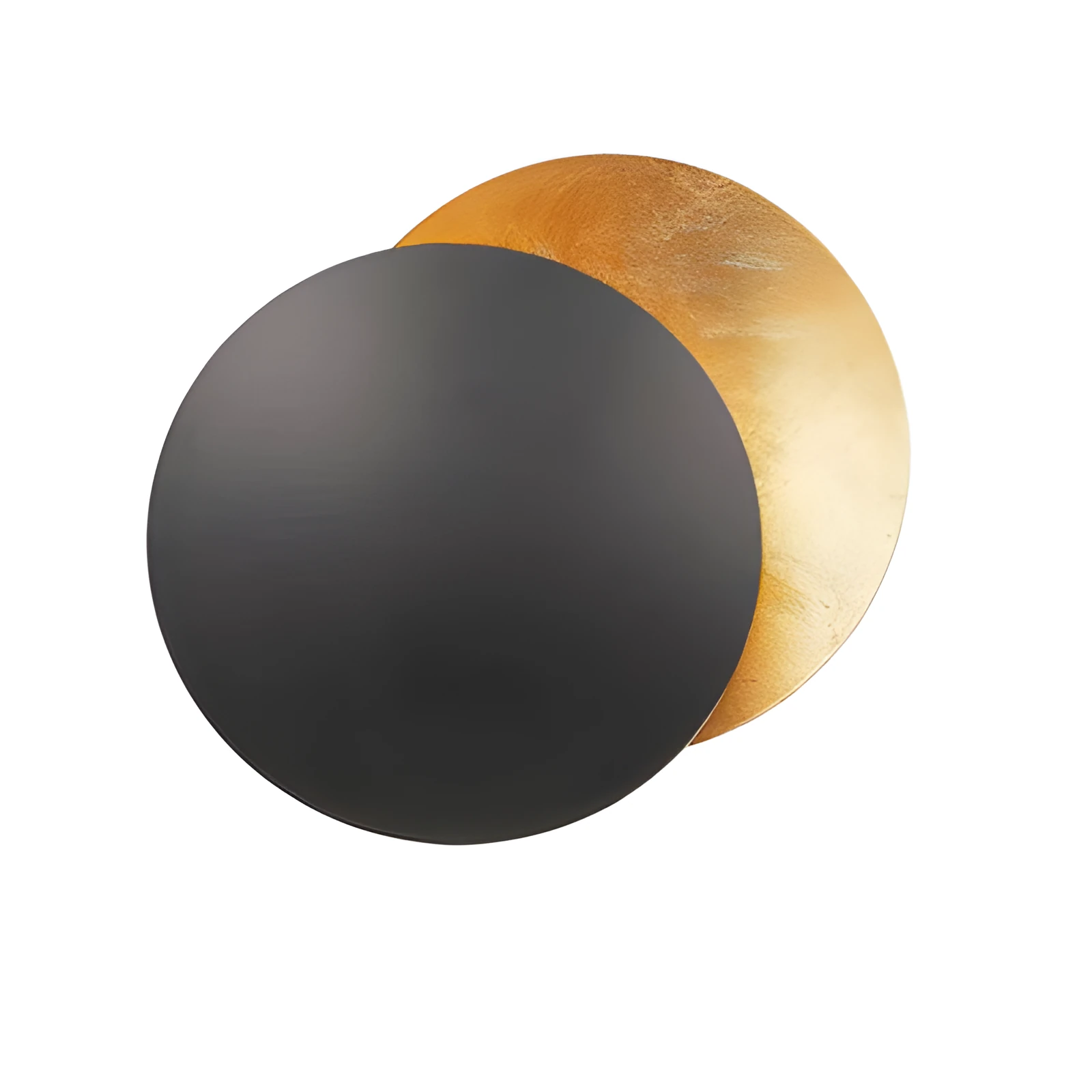 Round solar eclipse design wall lamp with iron construction in black and brass finish