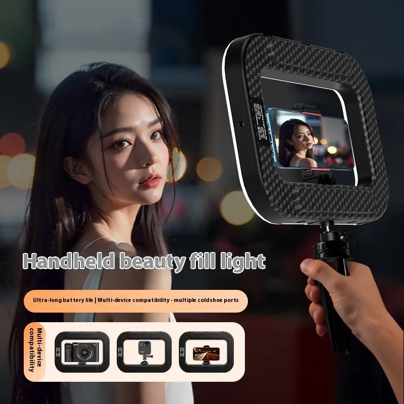 Mobile phone fill light attached to a phone holder on a 50cm metallic desktop bracket.
