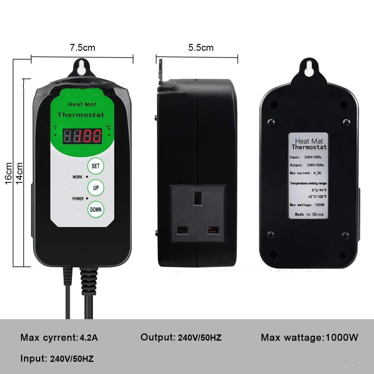 BH1912020 digital temperature and humidity controller with LCD display on a white background.