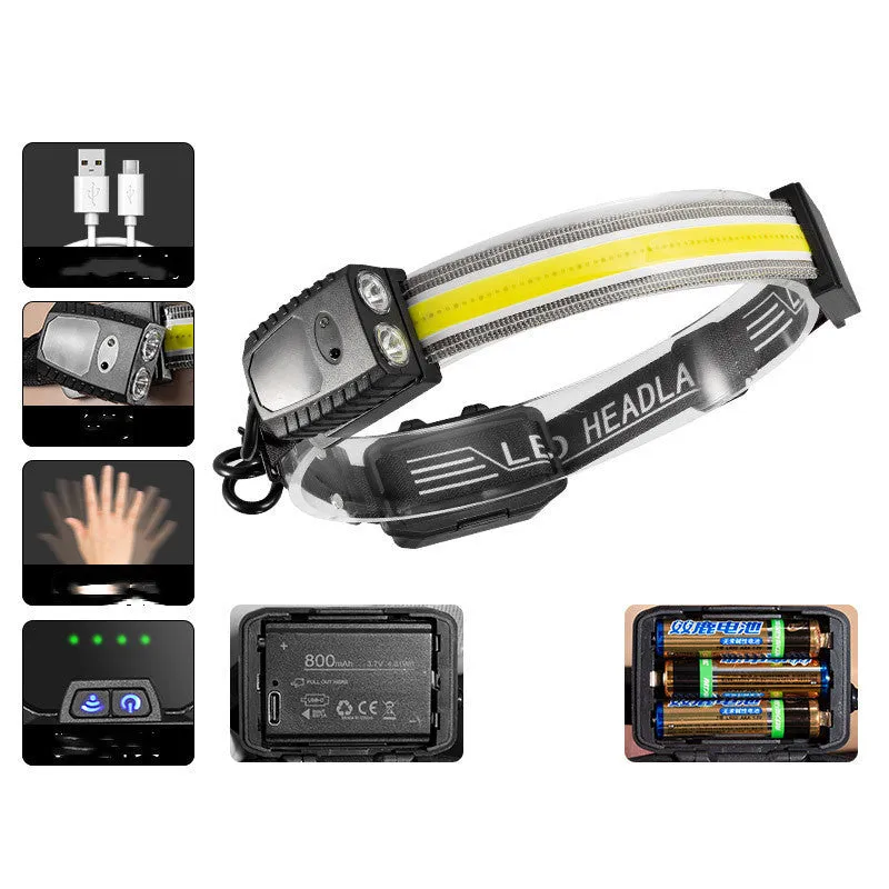 Black multifunctional headlamp with gesture control and Type-C charging port