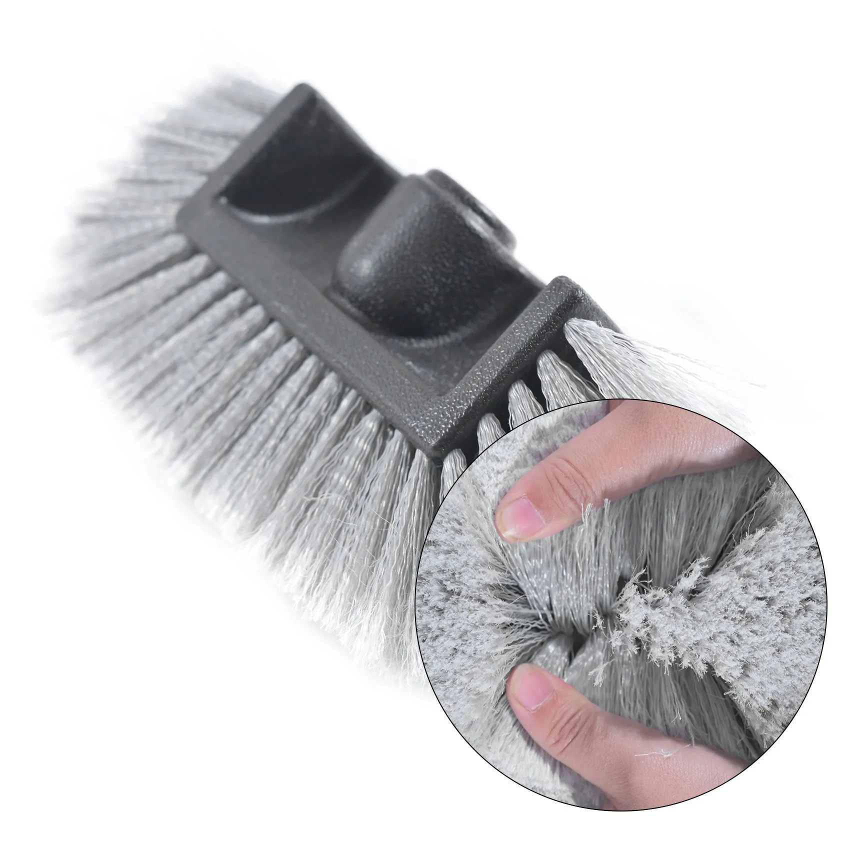 Yellow portable car wash brush with four-section extendable rod and removable flow-through cleaning head