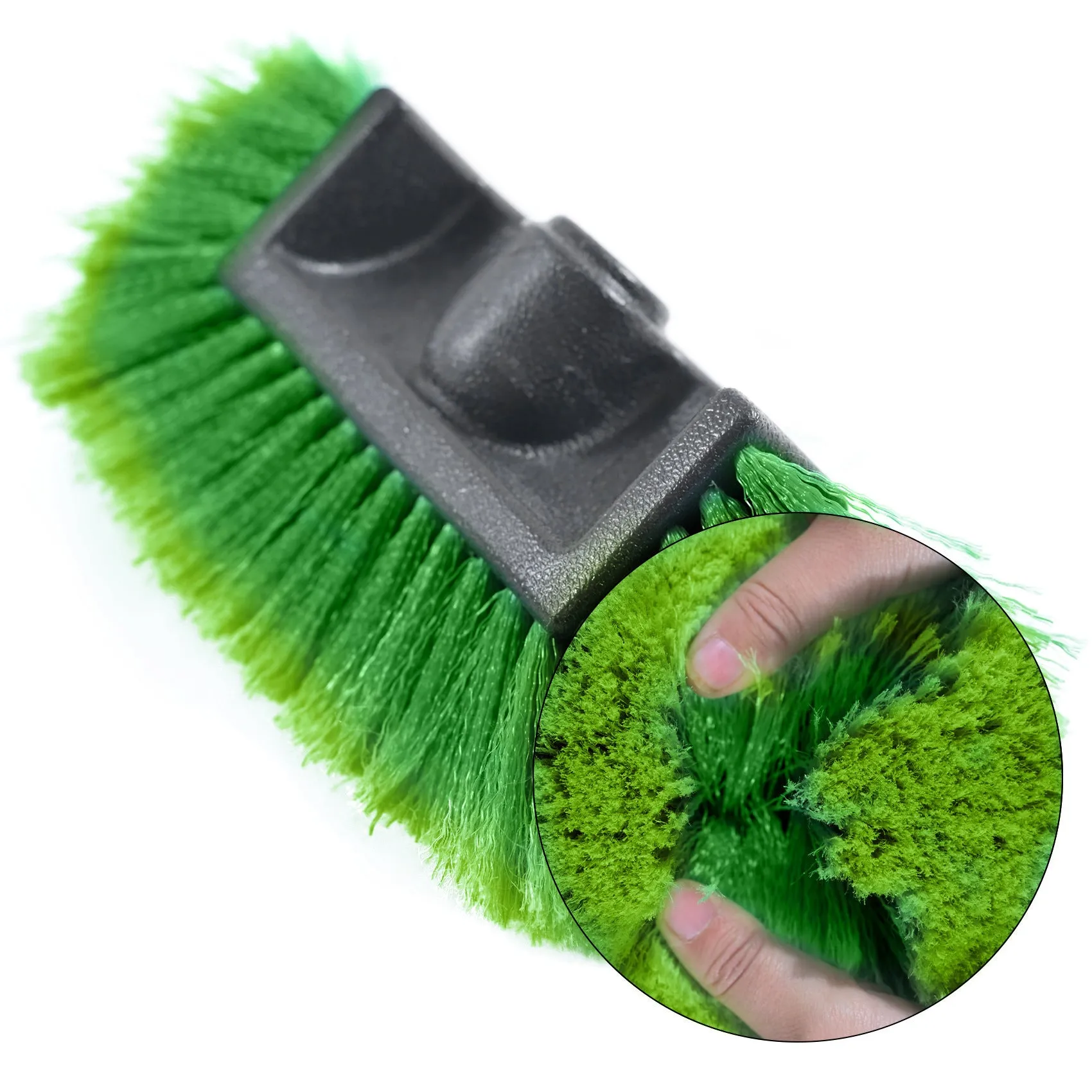 Yellow portable car wash brush with four-section extendable rod and removable flow-through cleaning head