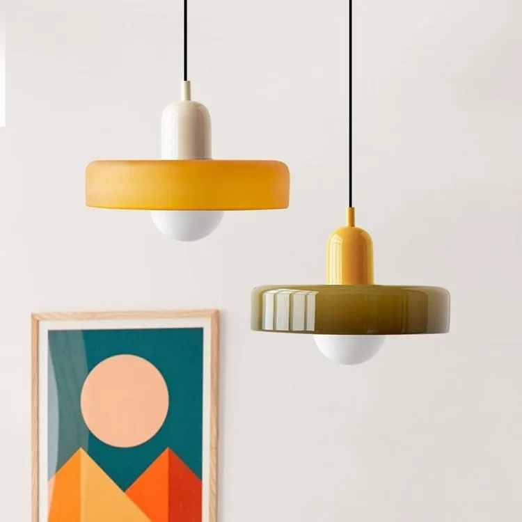Retro three-head glass chandelier with iron frame in wine red or tea green colour