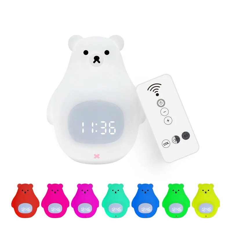Big White Bear cartoon silicone night light with remote control on a bedside table.