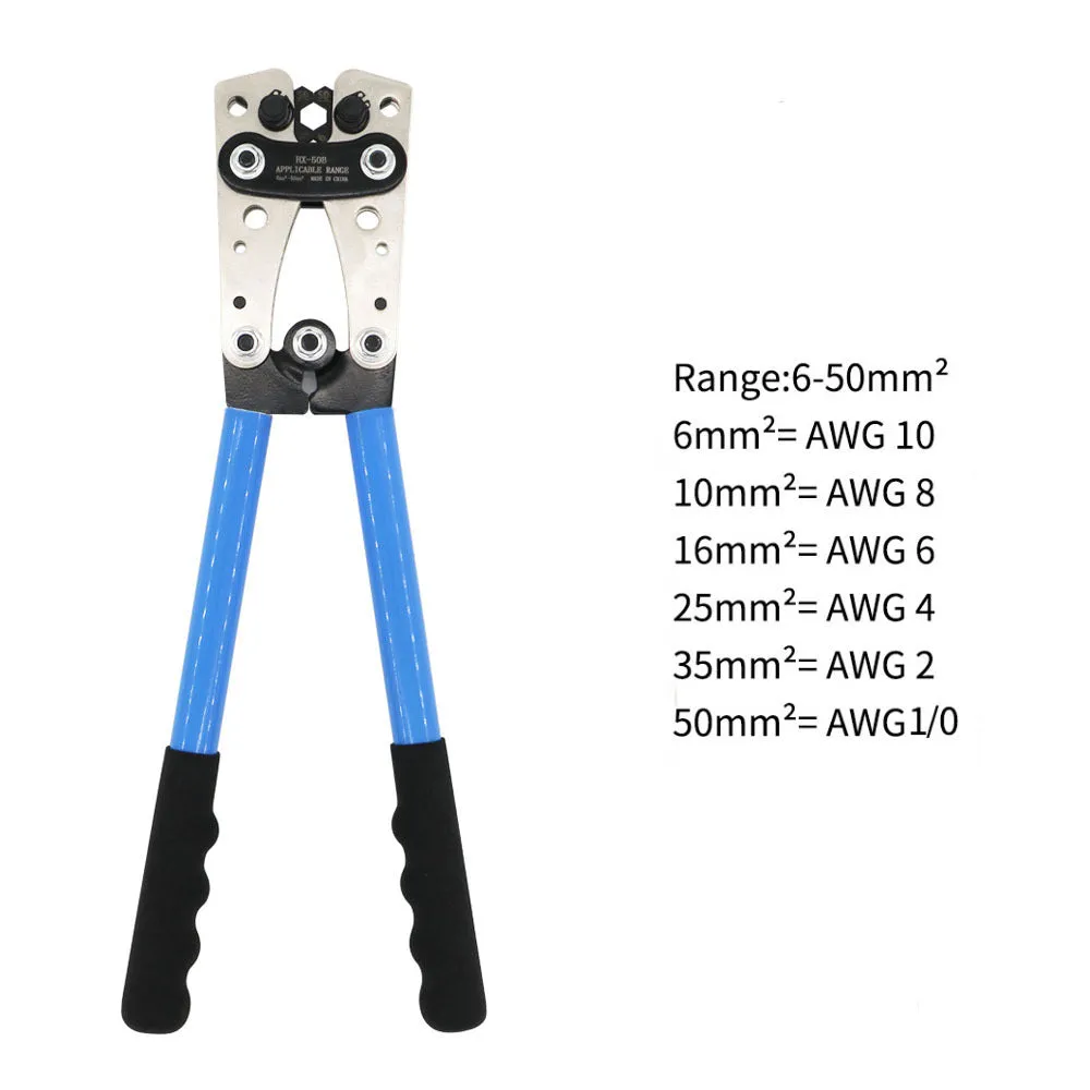 HX-50B aluminium cable crimping pliers with vinyl handles and integrated cable cutter
