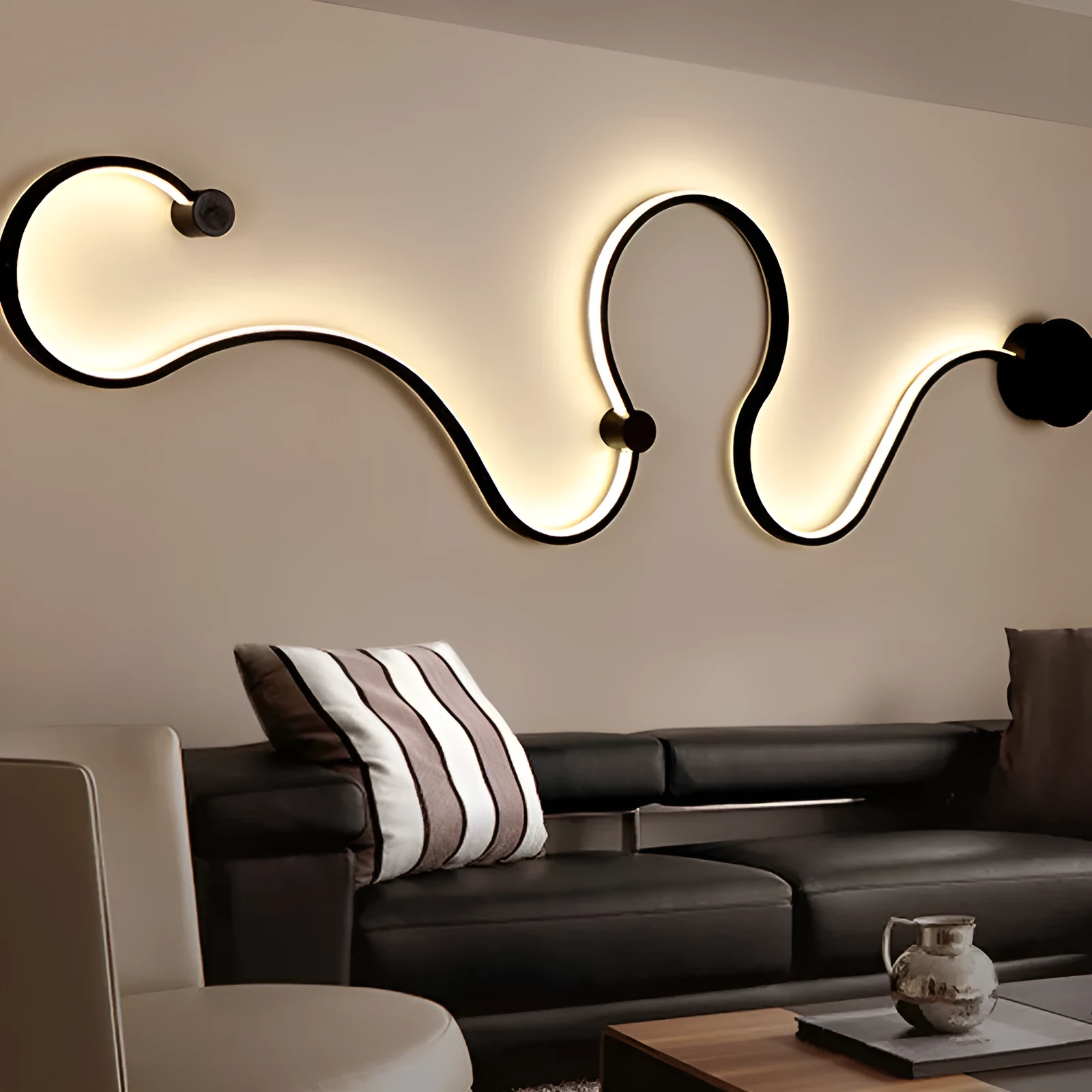 Black and white aluminium shade LED wall lamp in small, medium, large, and plus sizes