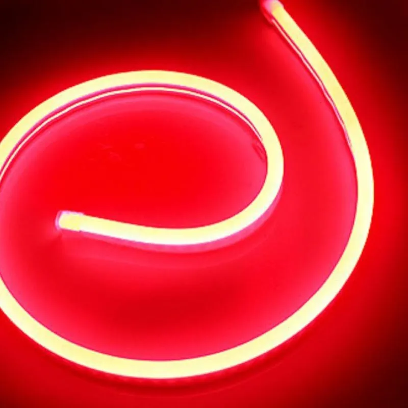 12V flexible silicone LED neon strip lighting on 100-metre reel showing five colour options