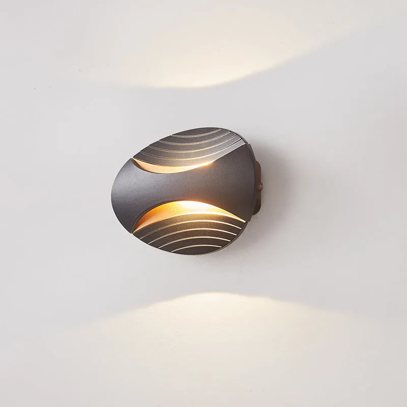 Modern minimalist aluminium wall lamp with IP65 rating, shown in black gold finish.
