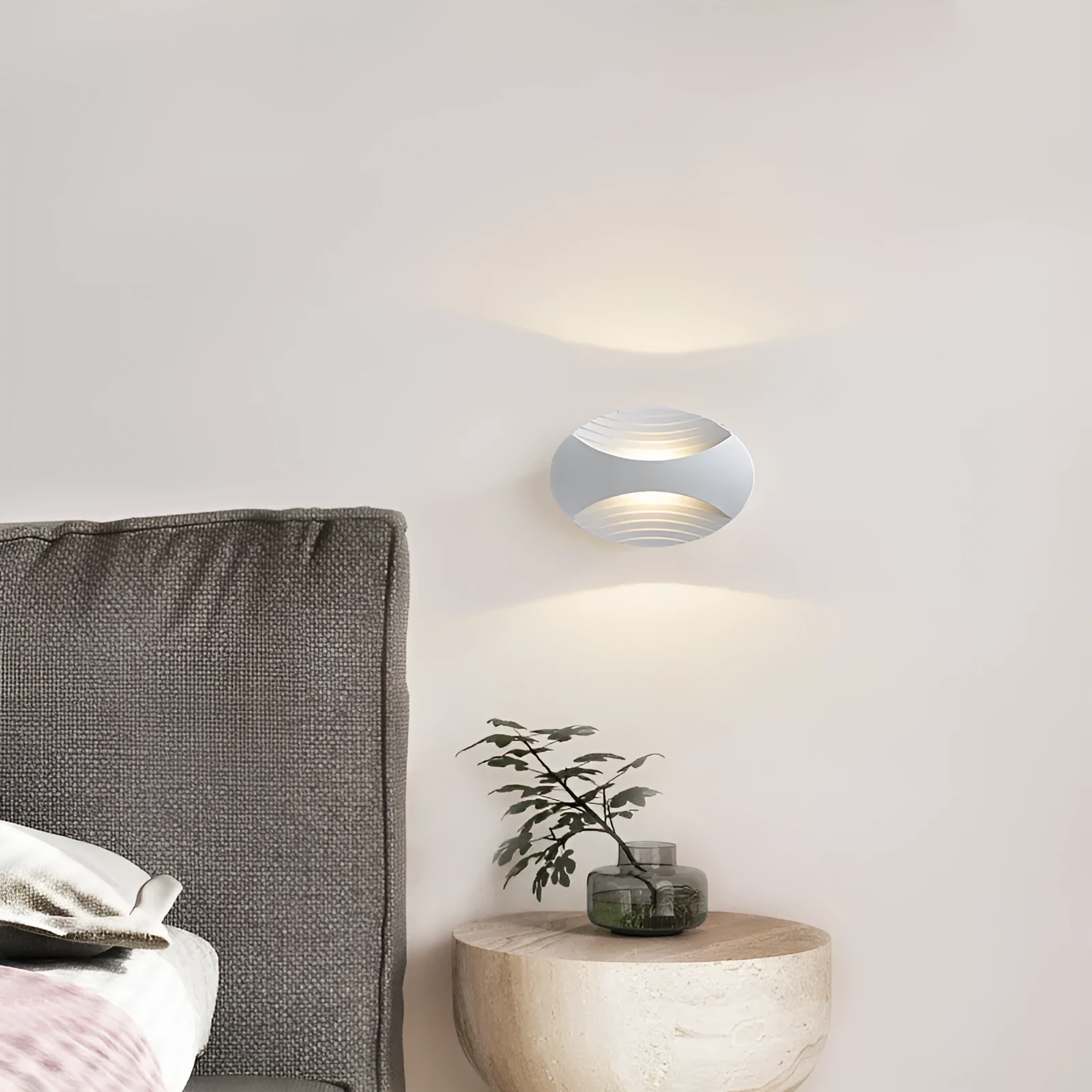 Modern minimalist aluminium wall lamp with IP65 rating, shown in black gold finish.