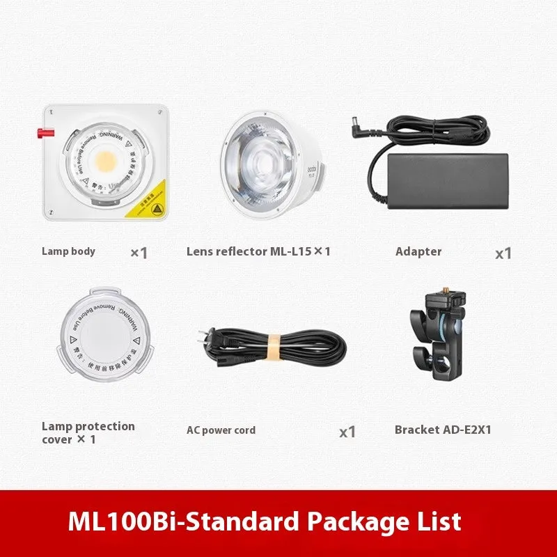 shenniu ML100Bi continuous LED video light with lenses and accessories on a table