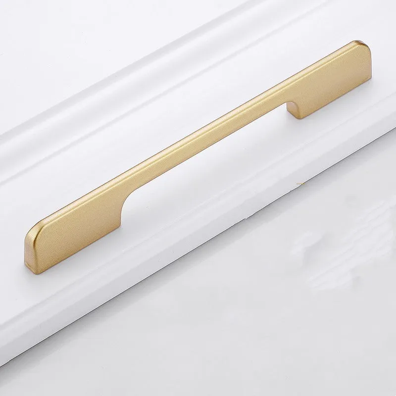 Gold aluminium alloy T-shape cabinet door handle with single-hole fitting.