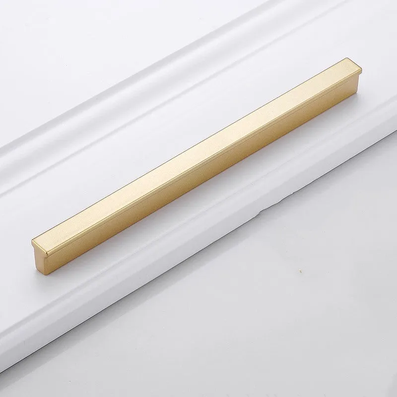 Gold aluminium alloy T-shape cabinet door handle with single-hole fitting.