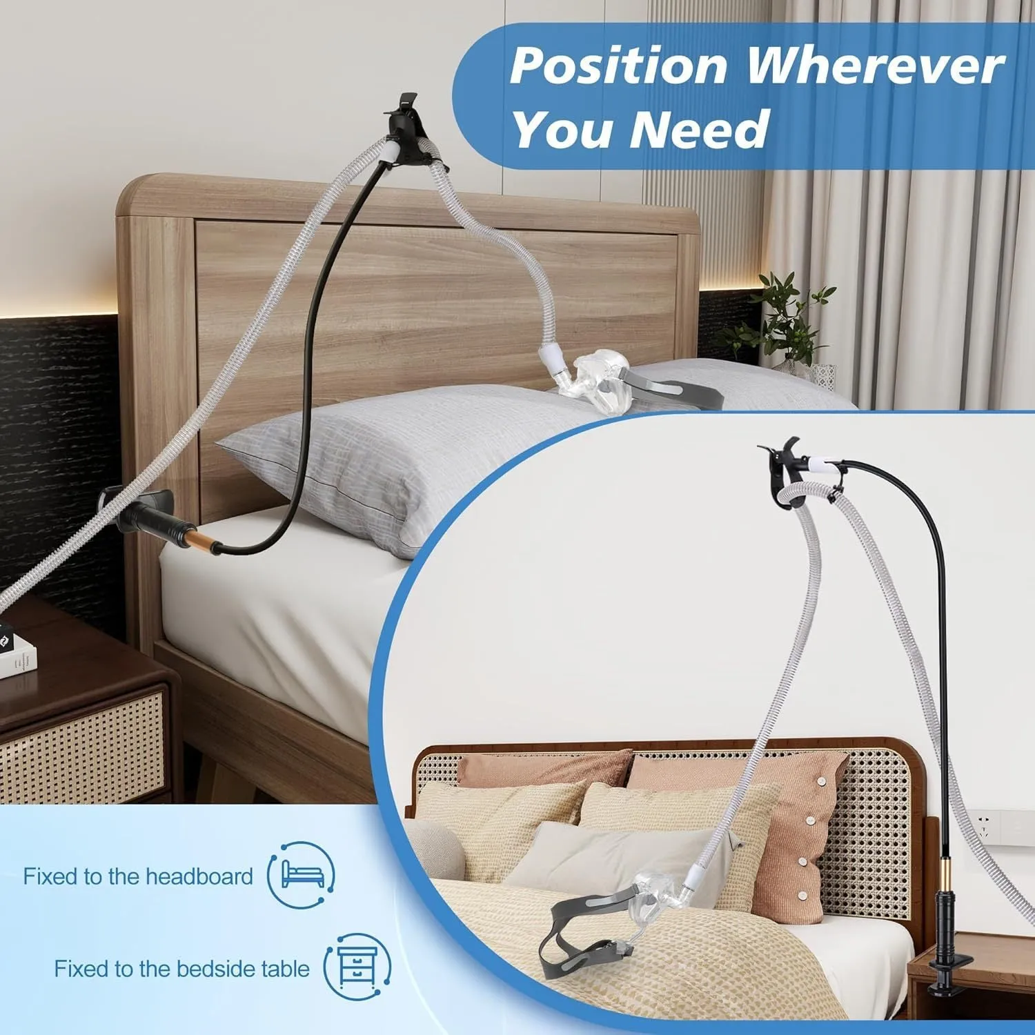 95cm aluminium alloy and ABS ventilator hose bracket for bedside mounting in black or white