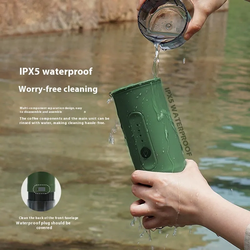 Portable handheld stainless steel electric coffee machine in jungle green colour