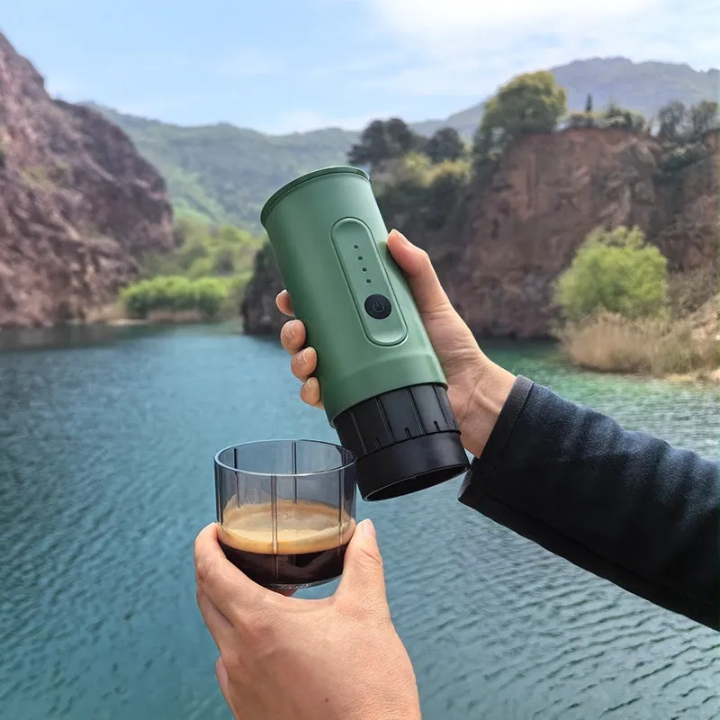 Portable handheld stainless steel electric coffee machine in jungle green colour