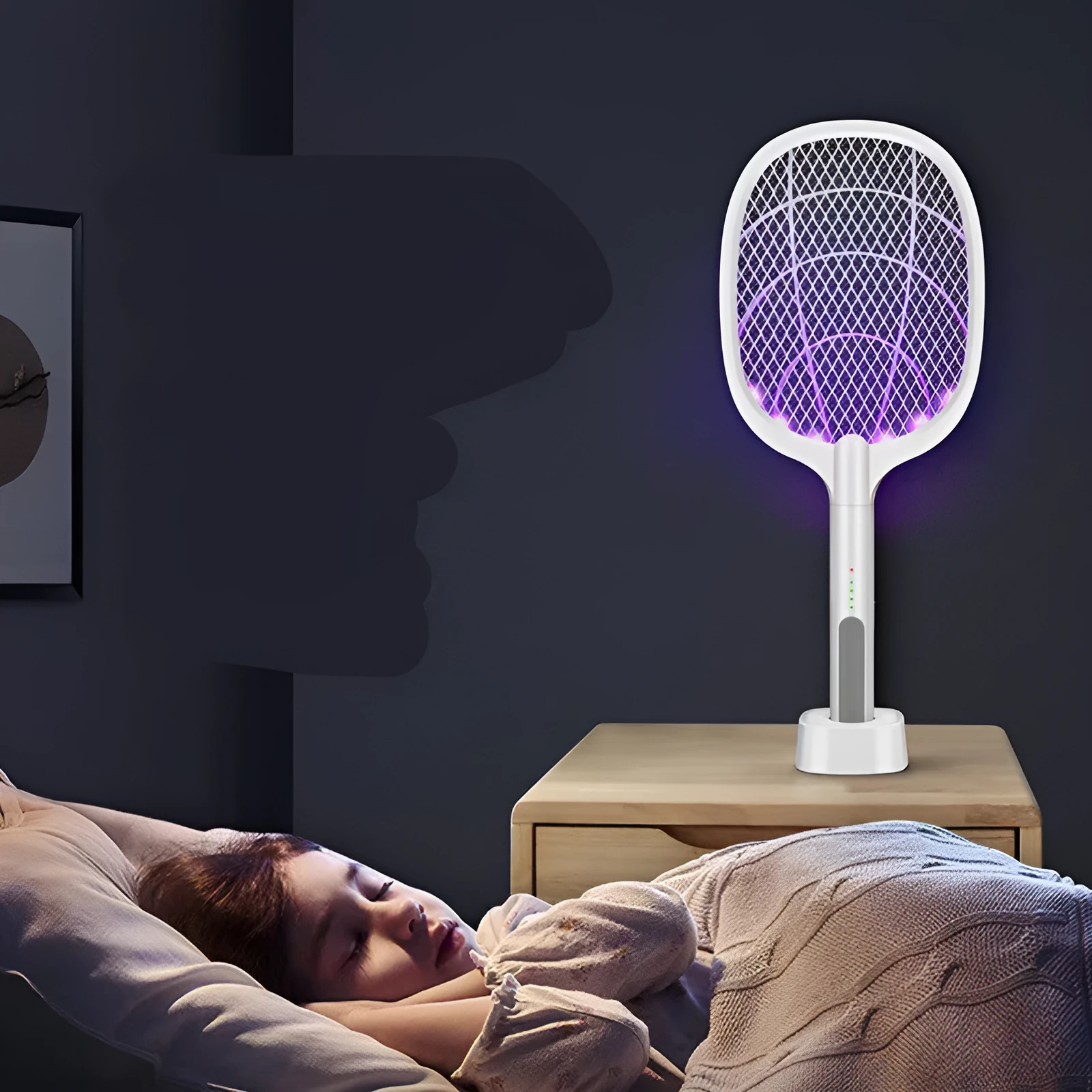 Rechargeable handheld mosquito swatter with metal grid and USB charging cable