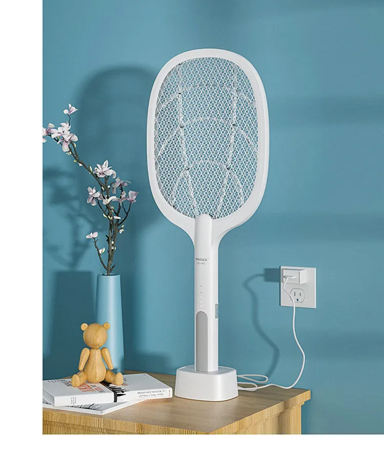 Rechargeable handheld mosquito swatter with metal grid and USB charging cable
