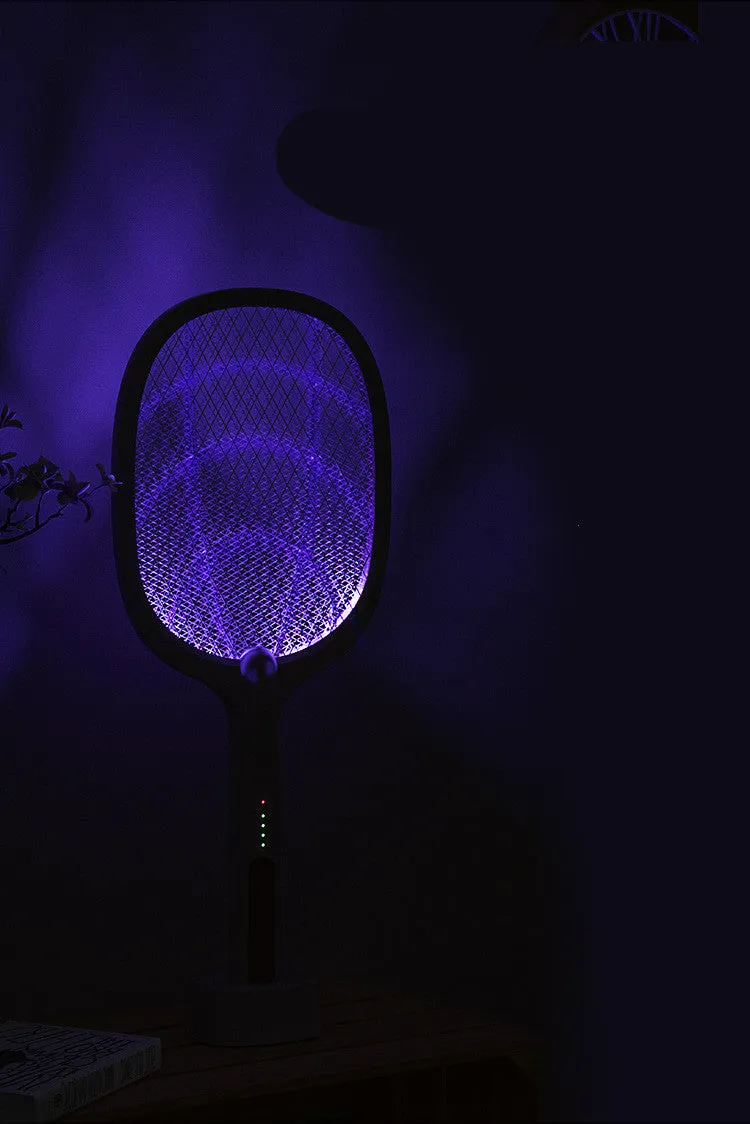 Rechargeable handheld mosquito swatter with metal grid and USB charging cable