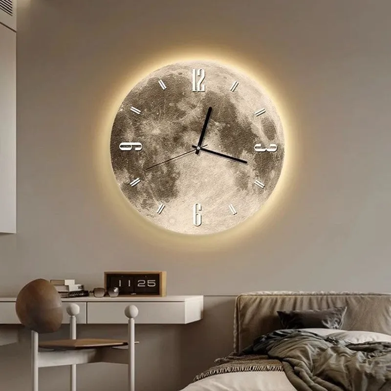 Modern wall clock with optional LED backlight in 30cm, 40cm, or 50cm diameters on a wall.