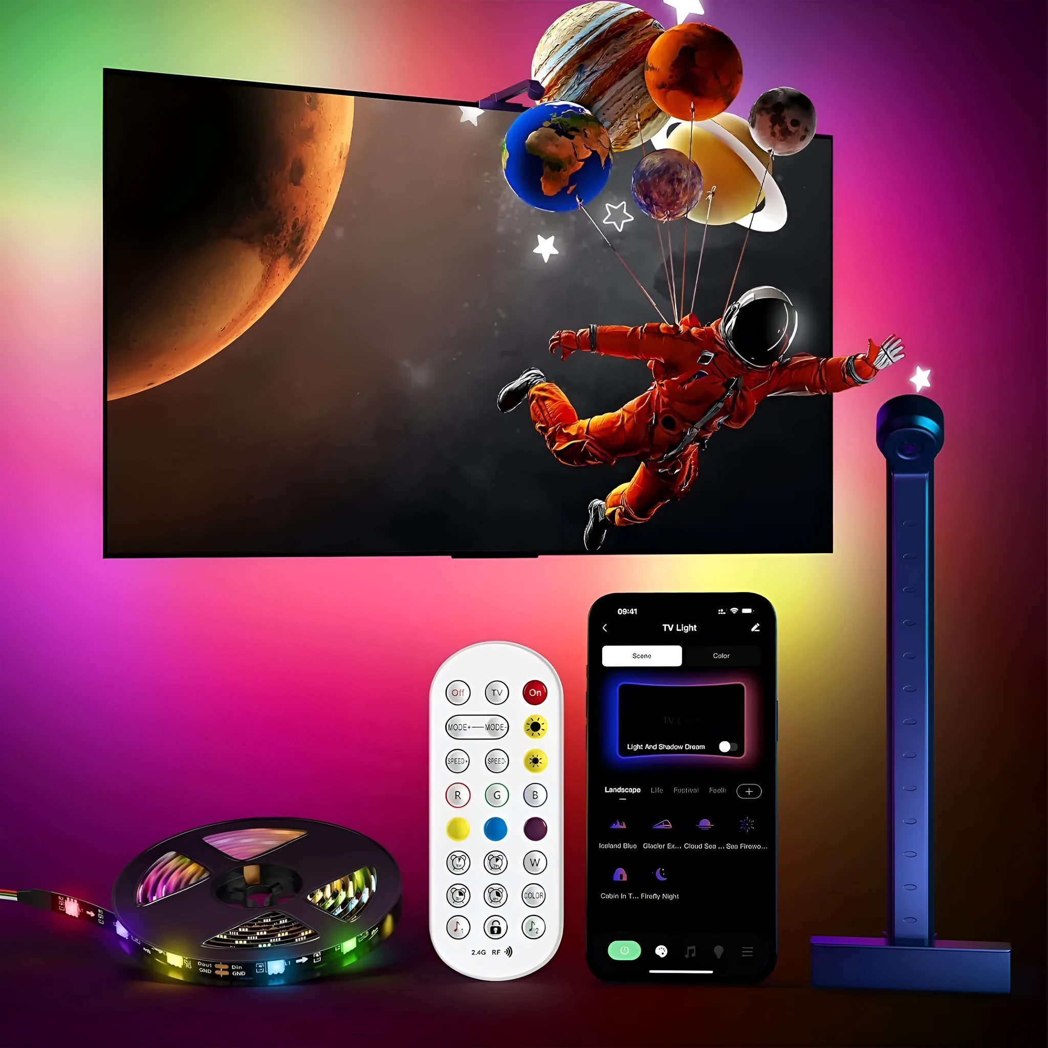 5-metre RGB ambient light strip with remote control for TV and desktop screen synchronisation