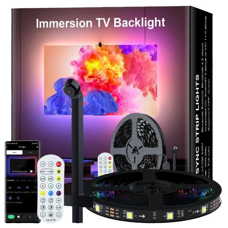 5-metre RGB ambient light strip with remote control for TV and desktop screen synchronisation