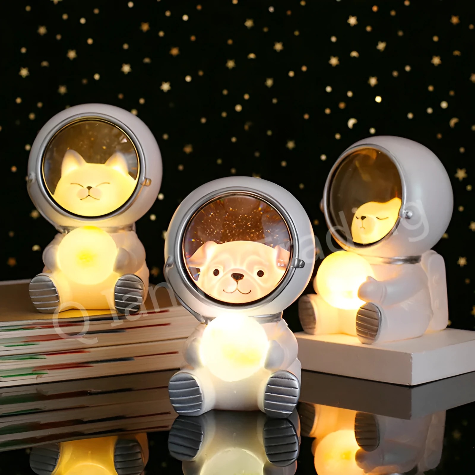 Starry sky projection night light in cute resin animal shapes including a bear, powered by USB or batteries.