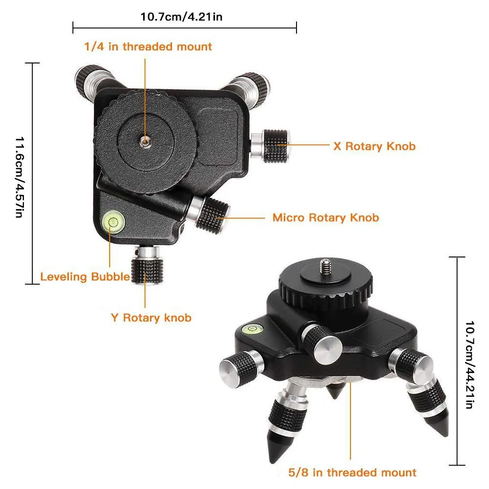 Black aluminium alloy spirit level base accessory with 360-degree rotation mechanism