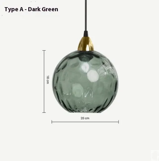 Nordic style pendant lamp with coloured water-wave textured glass ball shade