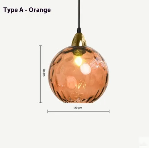 Nordic style pendant lamp with coloured water-wave textured glass ball shade
