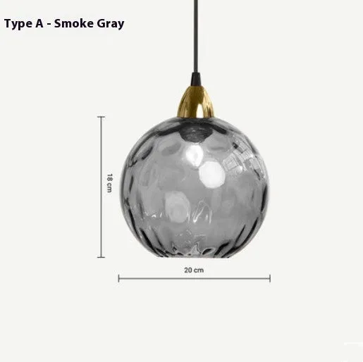 Nordic style pendant lamp with coloured water-wave textured glass ball shade