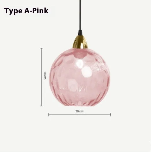 Nordic style pendant lamp with coloured water-wave textured glass ball shade