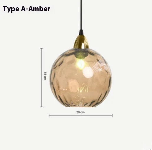 Nordic style pendant lamp with coloured water-wave textured glass ball shade