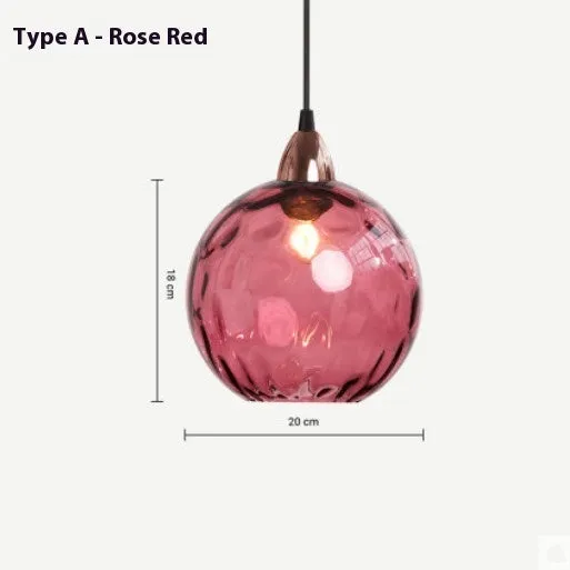 Nordic style pendant lamp with coloured water-wave textured glass ball shade