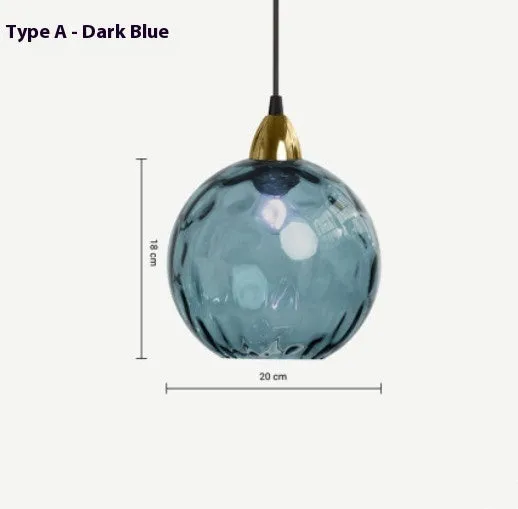 Nordic style pendant lamp with coloured water-wave textured glass ball shade