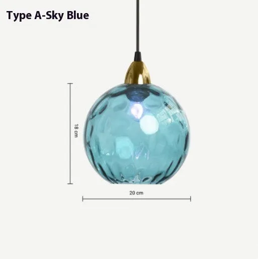Nordic style pendant lamp with coloured water-wave textured glass ball shade