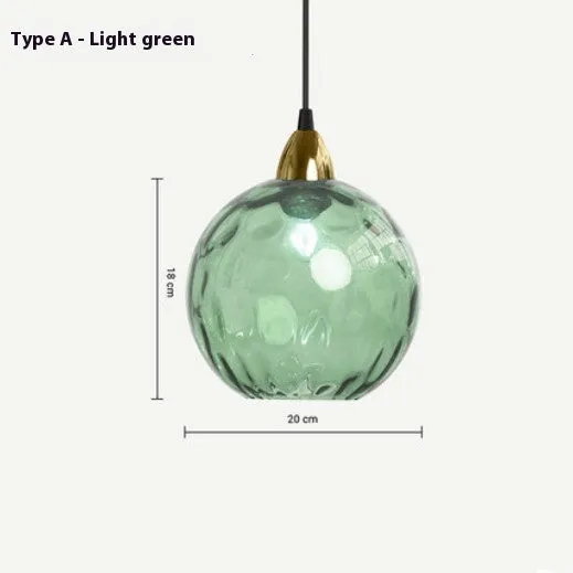Nordic style pendant lamp with coloured water-wave textured glass ball shade