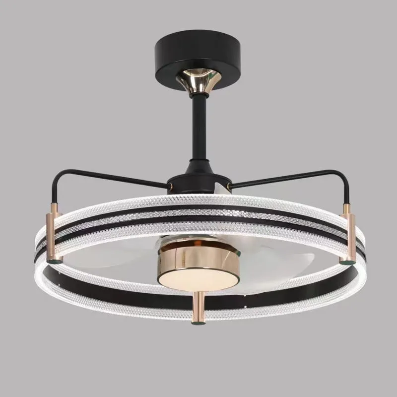 Modern black ceiling fan light with remote control and acrylic lampshade