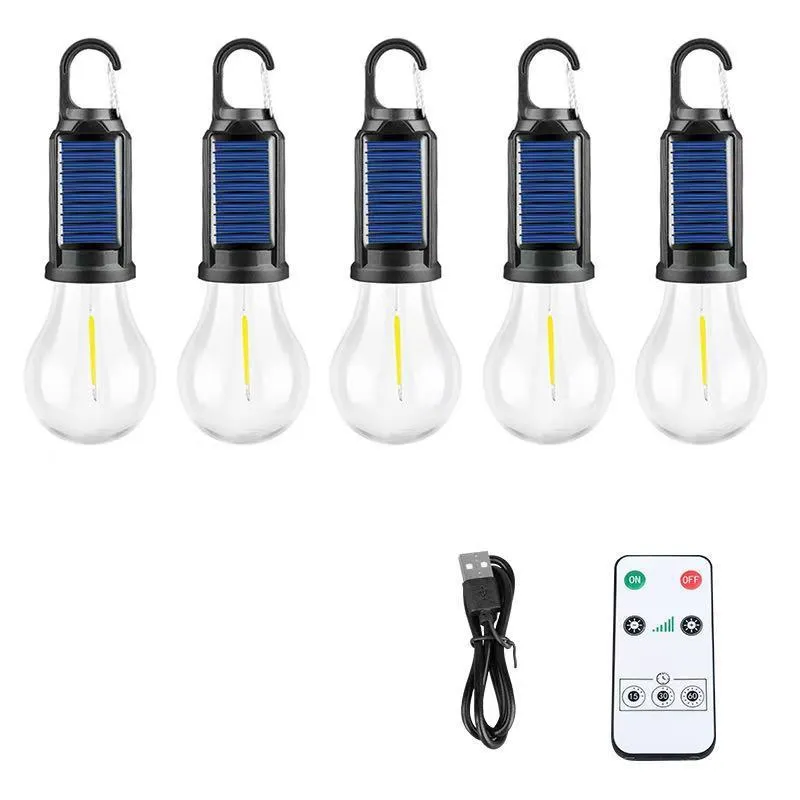 Five solar outdoor lantern-style warm light bulbs with pastoral design
