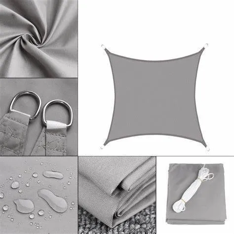 Blue curved square polyester shade sail measuring 3 metres by 4 metres for outdoor UV protection