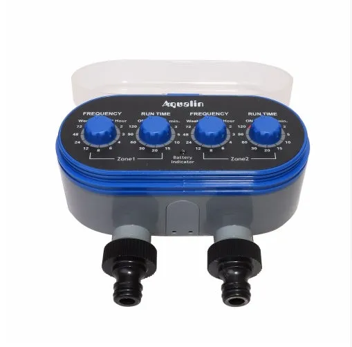 Dual timed irrigation controller automatic watering device with battery power for garden hose