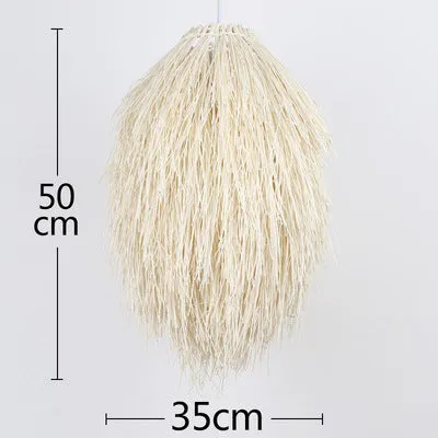 White rattan chandelier with pine cone shape, 300mm diameter, on ceiling