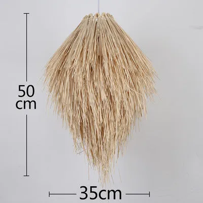 White rattan chandelier with pine cone shape, 300mm diameter, on ceiling